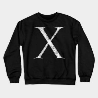 X in Roman White Marble Latin Alphabet Letter Sticker Crewneck Sweatshirt